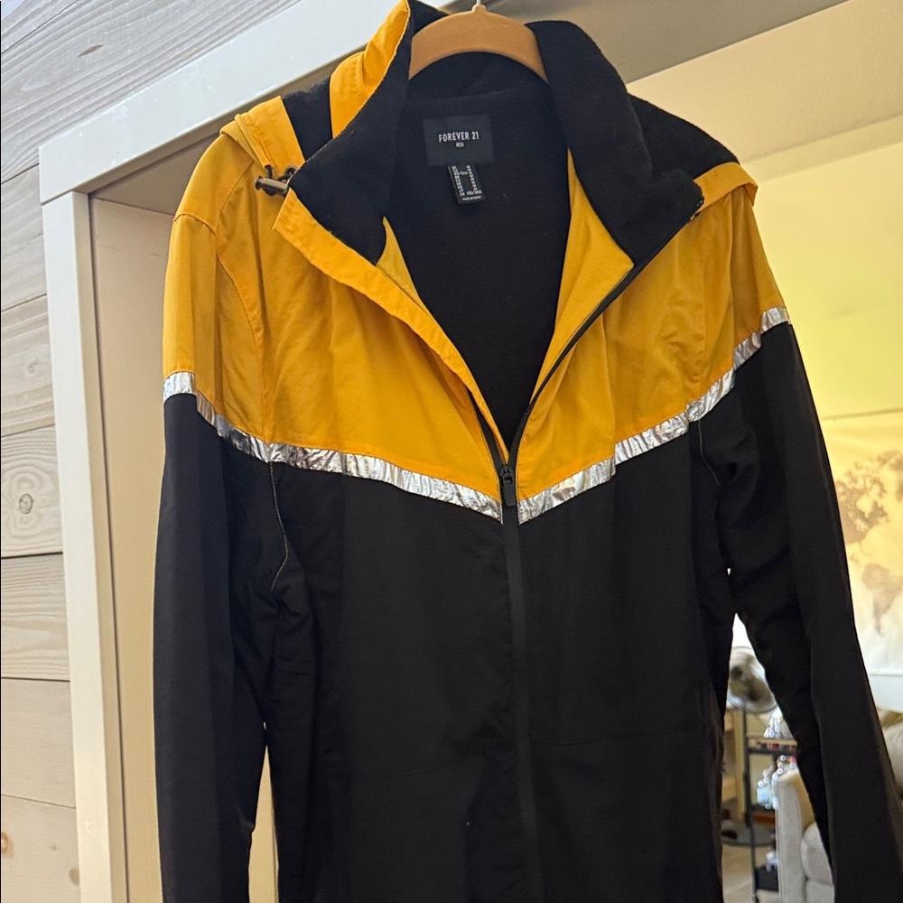 Forever 21 Black and Yellow Windbreaker with Chevron Stripe